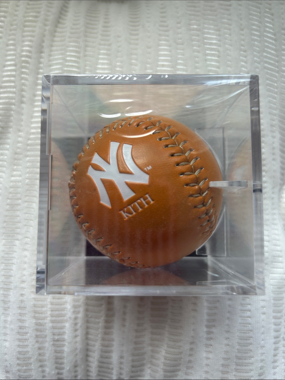 Kith Brown Leather Baseball with White Logo Emblem